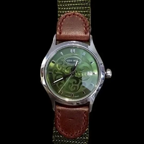 LOIS HILL Watch Green Face Green & Brown Band